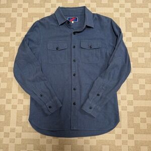 Best Made Co. Slate Blue 100% Cotton Twill Flannel Work Shirt Medium Elbow Patch